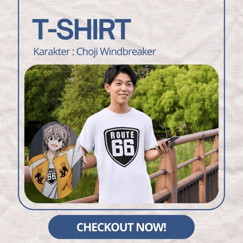 Kaos Anime Windbreaker - T-Shirt ROUTE 66 Choji Tomiyama