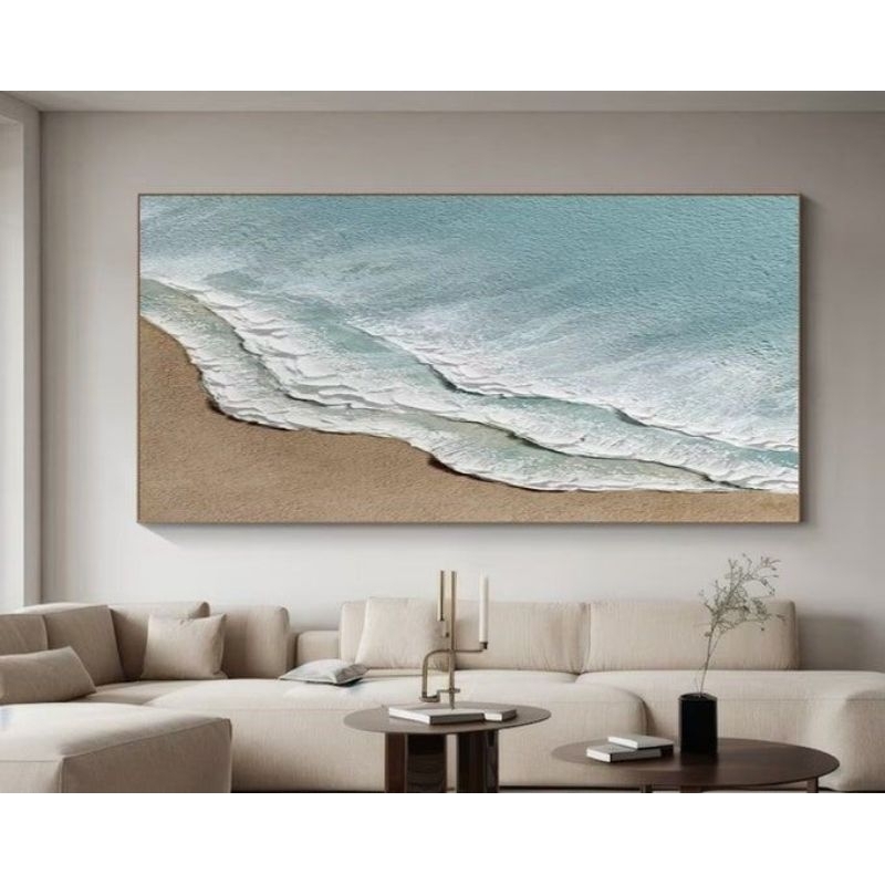 lukisan minimalis pesisir pantai cat timbul