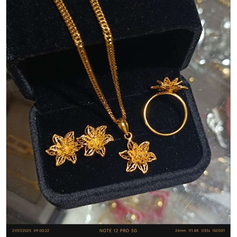 set perhiasan bali model kendari / kenari alpaka lapis emas