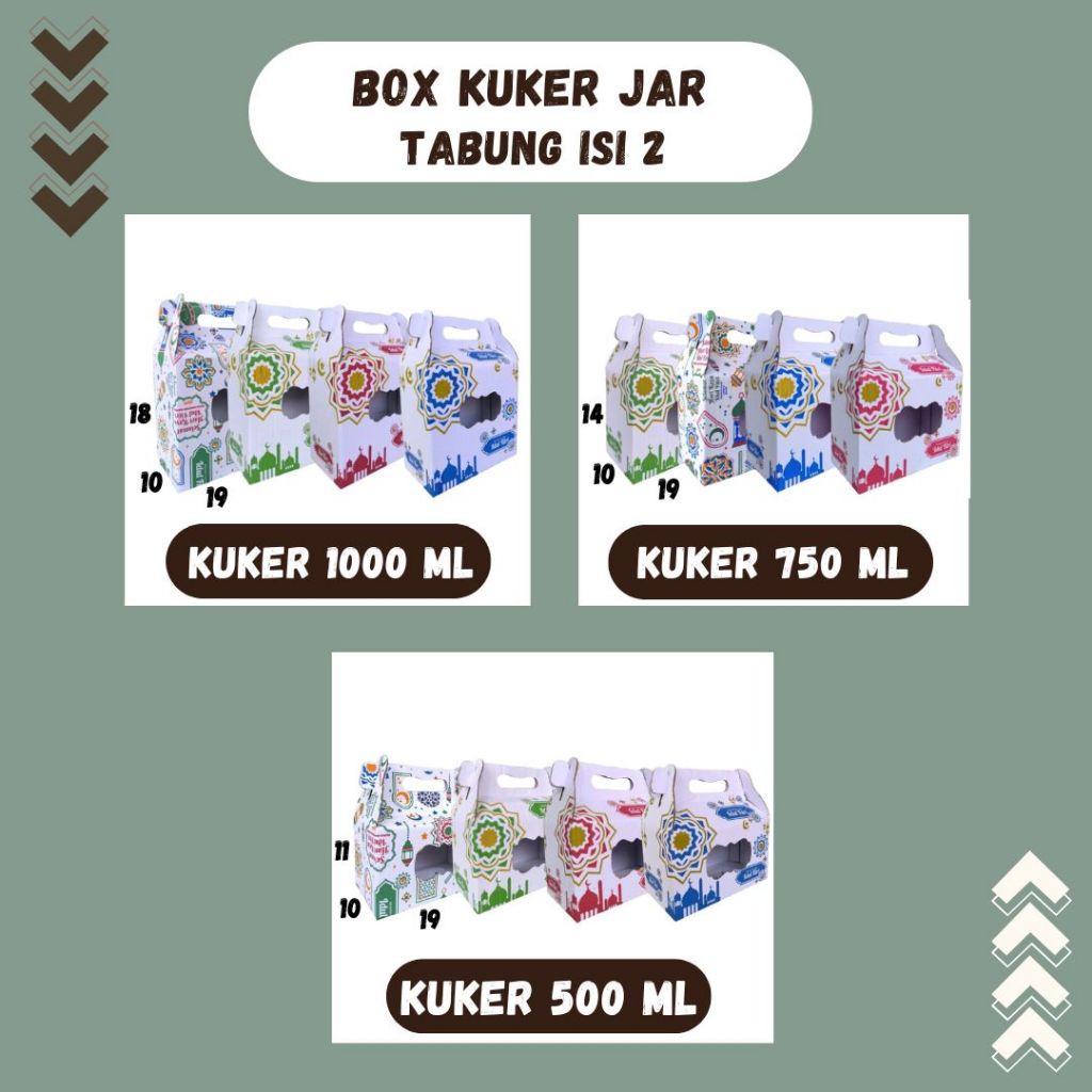 

Box Kuker Jar Isi 2 19x10x18 / 19x10x14 / 19x10x11 TOPLES JAR 1000ml/750ml/500ml Gable Box Kardus Kue Kering / Idul Fitri /Hampers / Lebaran / Gable Box Polos/Motif/Ied Mubarak