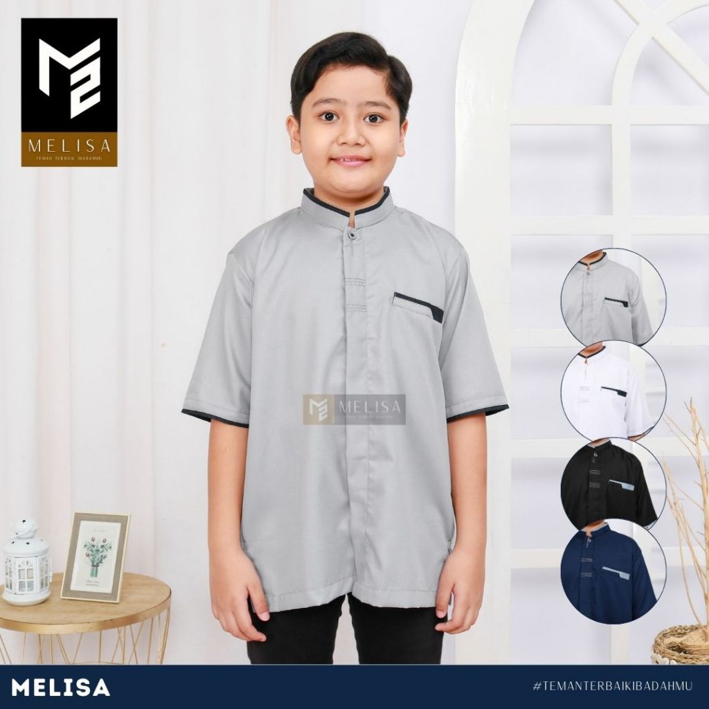 Baju Koko Kemko Anak Tanggung Lengan Pendek Bahan Katun Toyobo Warna Abu-Abu Navy Hitam Dan Putih An