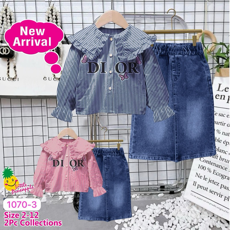 (3-8th) Little pineapple setelan anak perempuan rok jeans kemeja katun LP 1070