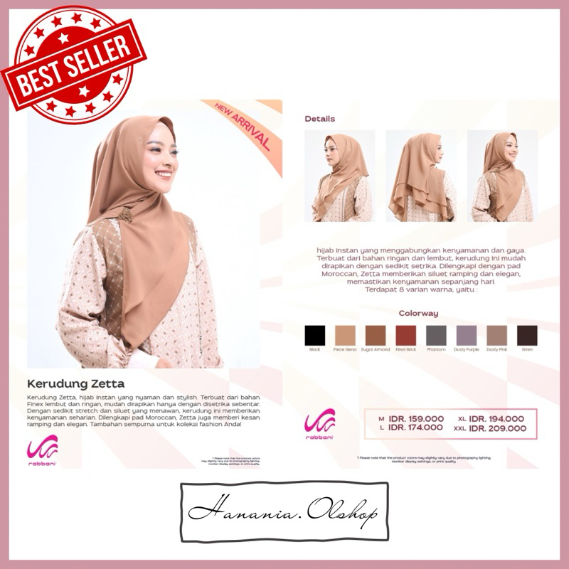 DISKON RABBANI - Kerudung Zetta Rabbani | segiempat instan rabbani | segiempat instan | kerudung seg