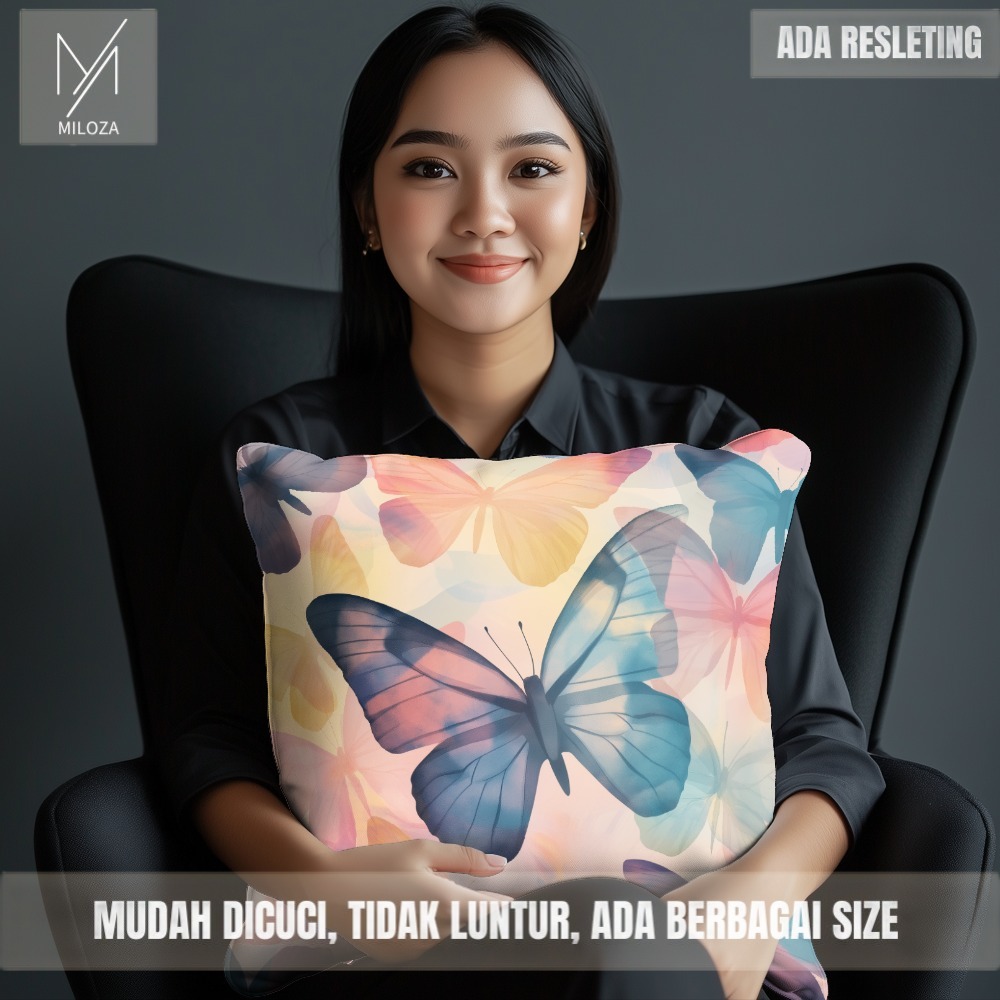 Sarung Bantal Sofa Motif Kupu-kupu Butterfly LV 104 - Tebal Kualitas Premium Full Printing Anti Lunt
