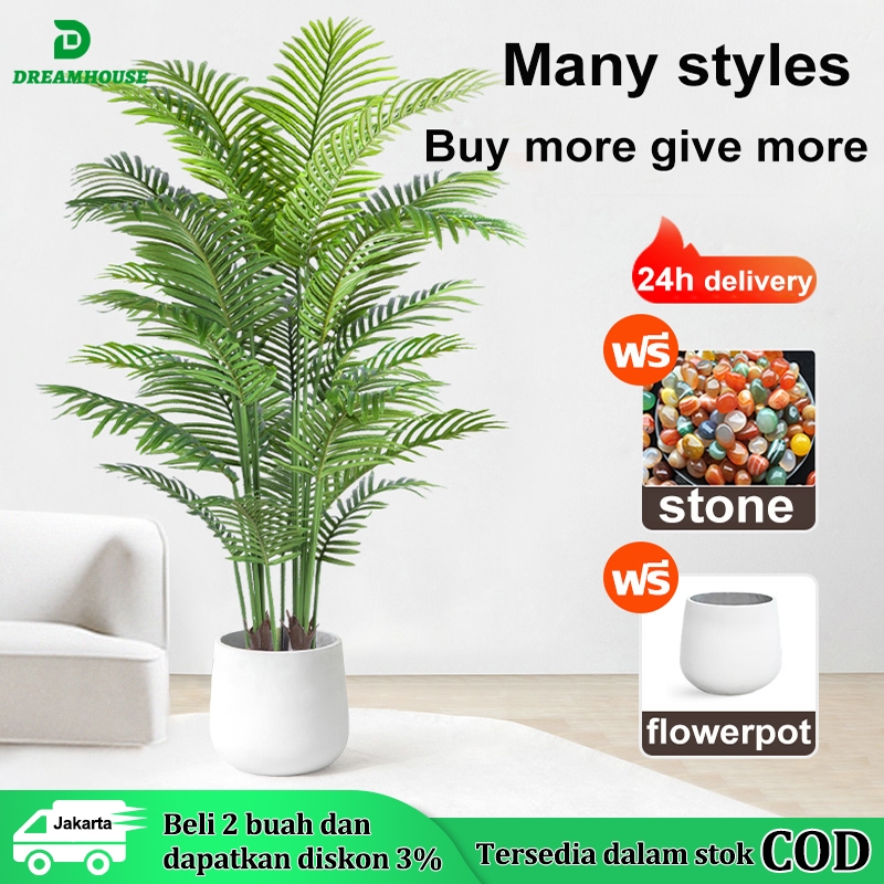 Tanaman Hias Plastik Artificial Palem Kuning Daun Palem Plastik Dan Pot 65/110Cm Daun Palem