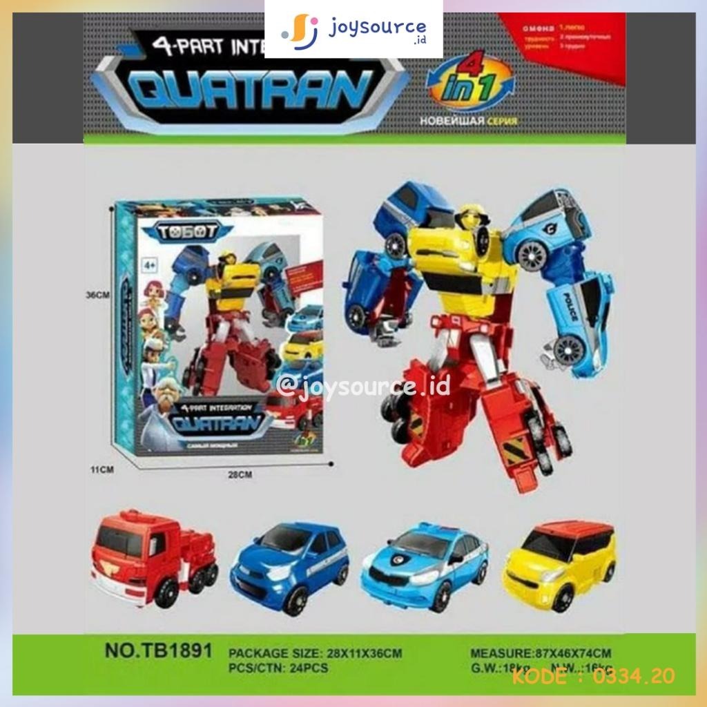 Mainan Robot Tobot Mini Quatran 4 Mobil Jadi 1 C D R W Plastik Good Quality Besar