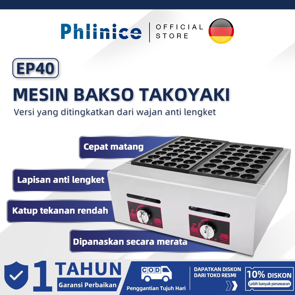Phlinice Mesin bakso takoyaki  Toko komersial mesin takoyaki bakso komersial mesin pemanas panci gas