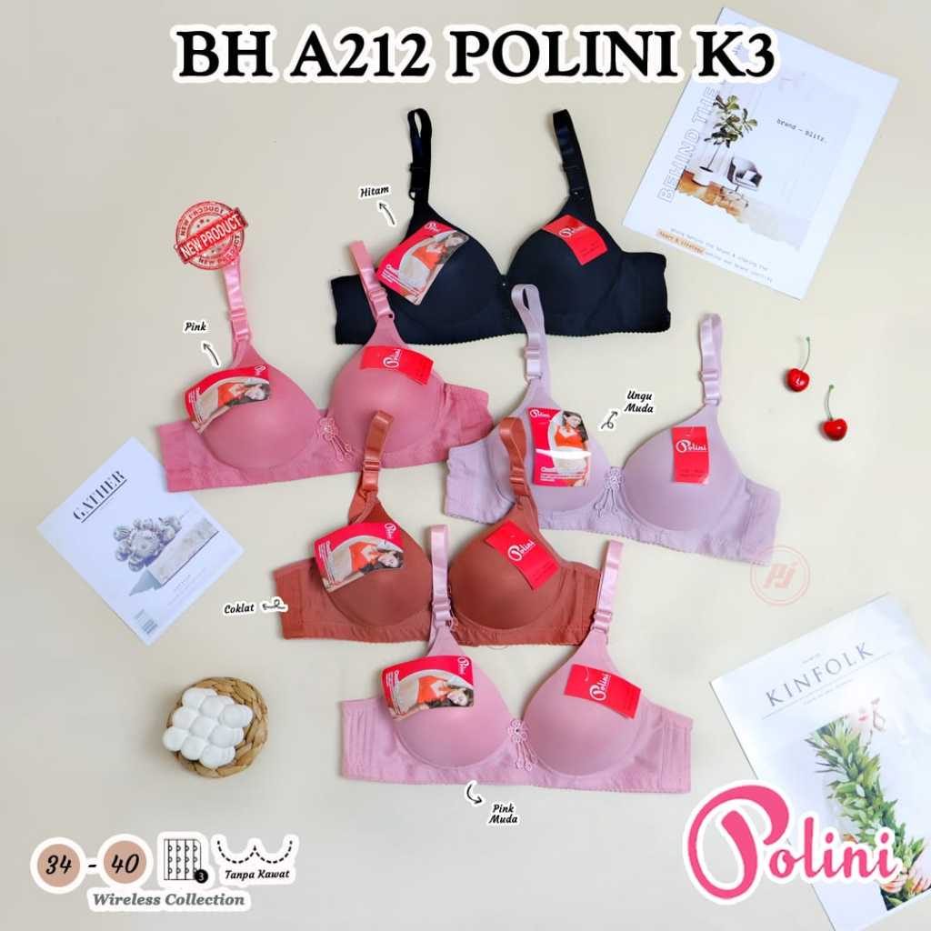 BRA WANITA TANPA KAWAT KAIT TIGA POLINI ORIGINAL A212 BH PUSH UP TANPA KAWAT