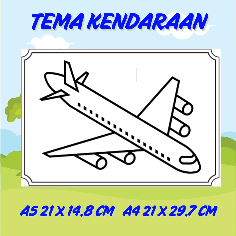 

20 Lembar Kertas Mewarnai Anak TK Tema Kendaraan Ukuran A5 Dan A4 Kertas HVS 80 Gsm