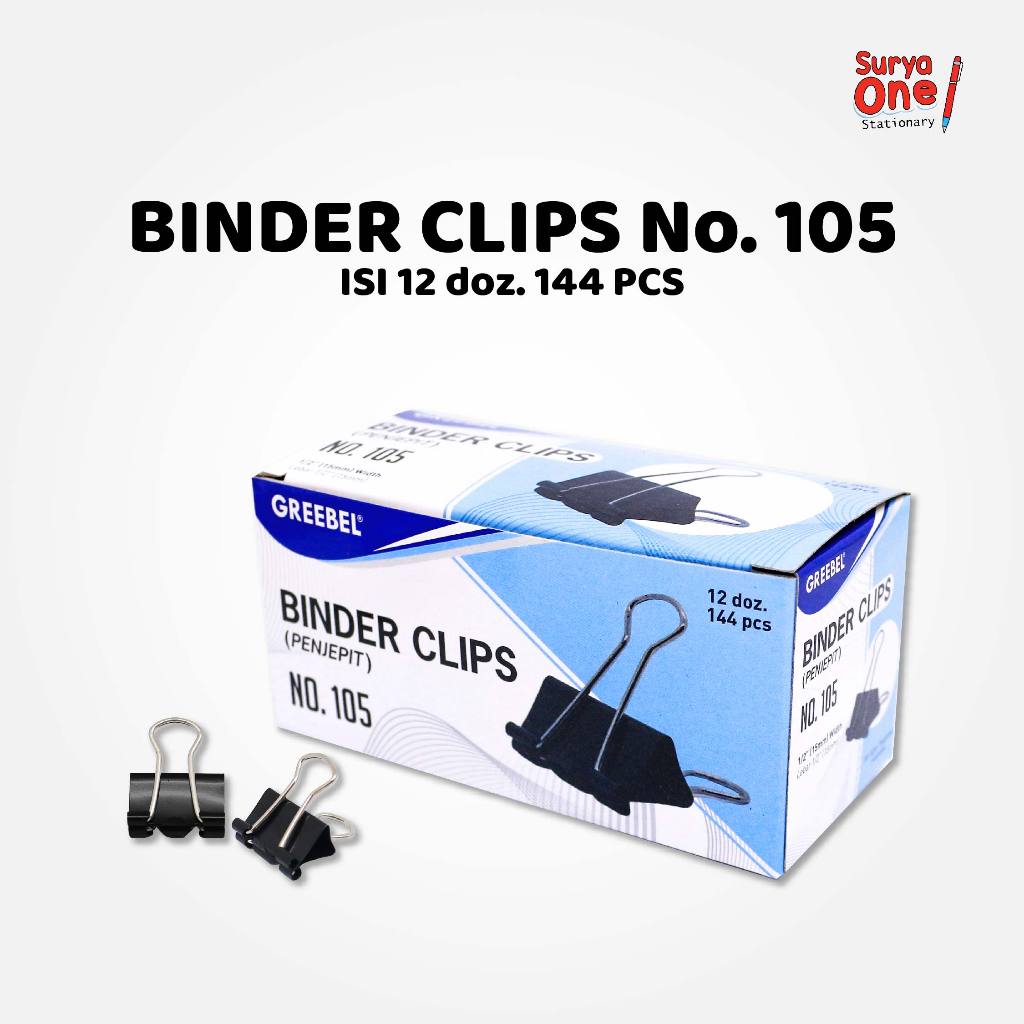 

Binder Clip Hitam Greebel No.105 (15 mm) Isi (12 Pcs/Pack) / Penjepit Kertas Suryaone