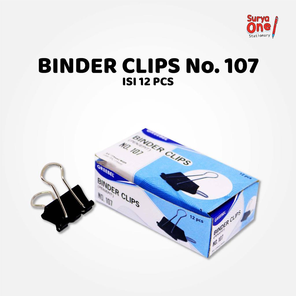 

Binder Clip Hitam Greebel No.107 (19 mm) Isi (12PCS/SET) / Penjepit Kertas Suryaone
