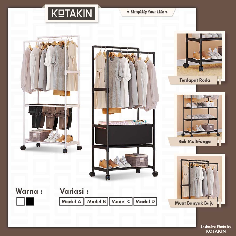 KOTAKIN Rak Gantung Baju 3 Susun Pakaian Rak Sepatu Gantung Besi Lemari Aesthetic Besi Tebal Import