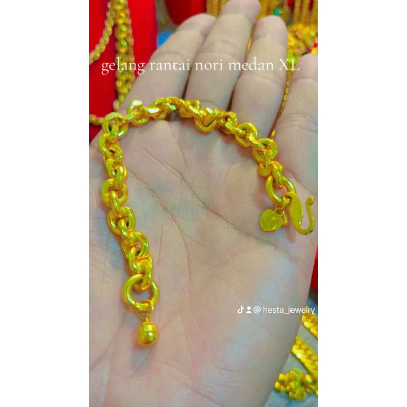 Gelang rantai Nori Medan size L sepuh emas 24 karat lapis kristal premium