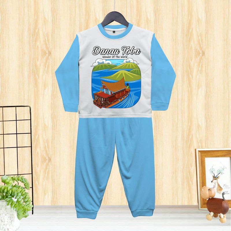 KAOS SETELAN PANJANG ANAK ANAK MOTIF DANAU TOBA SABLON DTF