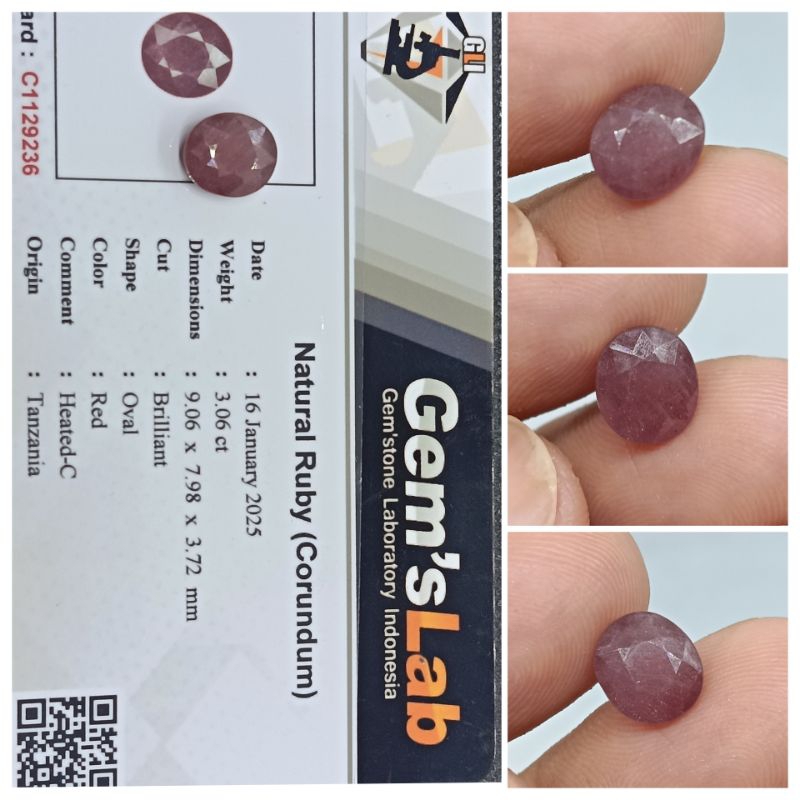 Natural Ruby Corundum Tanzania/Afrika 3 ct memo GLI