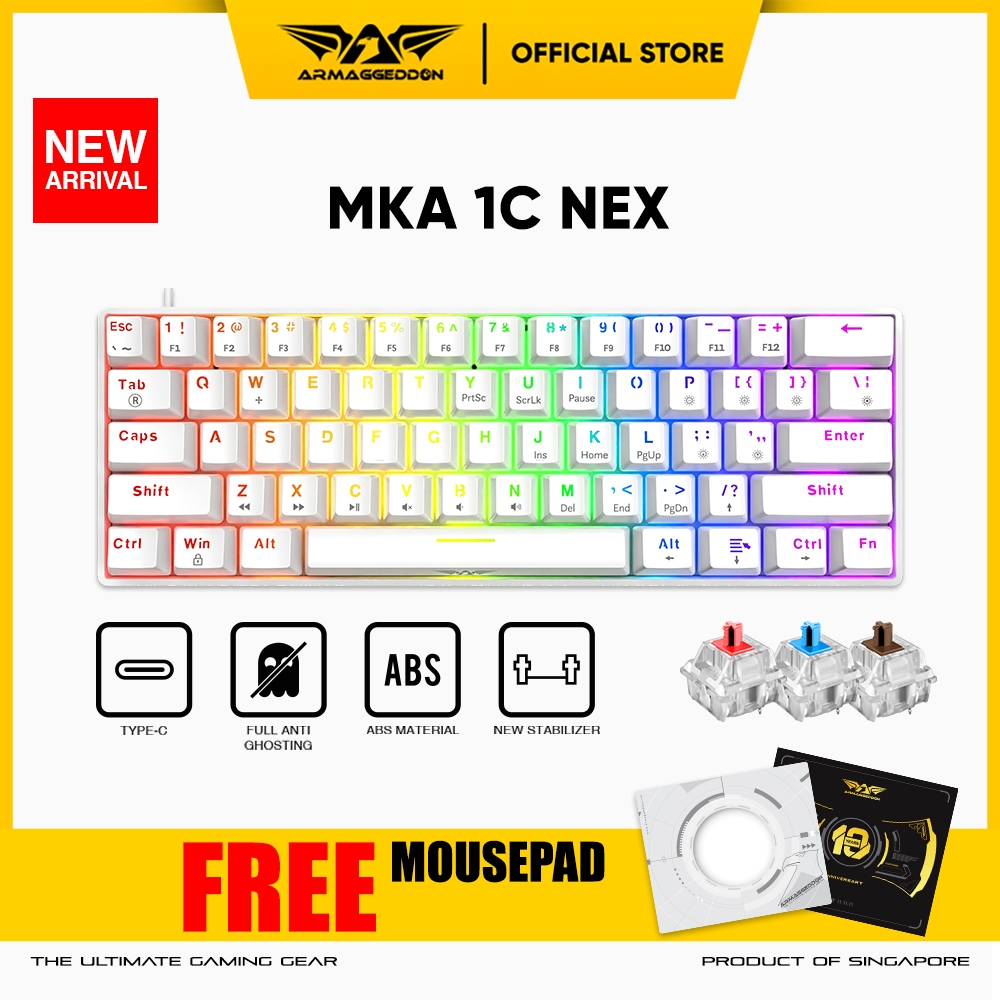 Armaggeddon MKA 1C Nex Full-size Mechanical Keyboard - Hitam/White, 104 Keys, RGB Backlighting