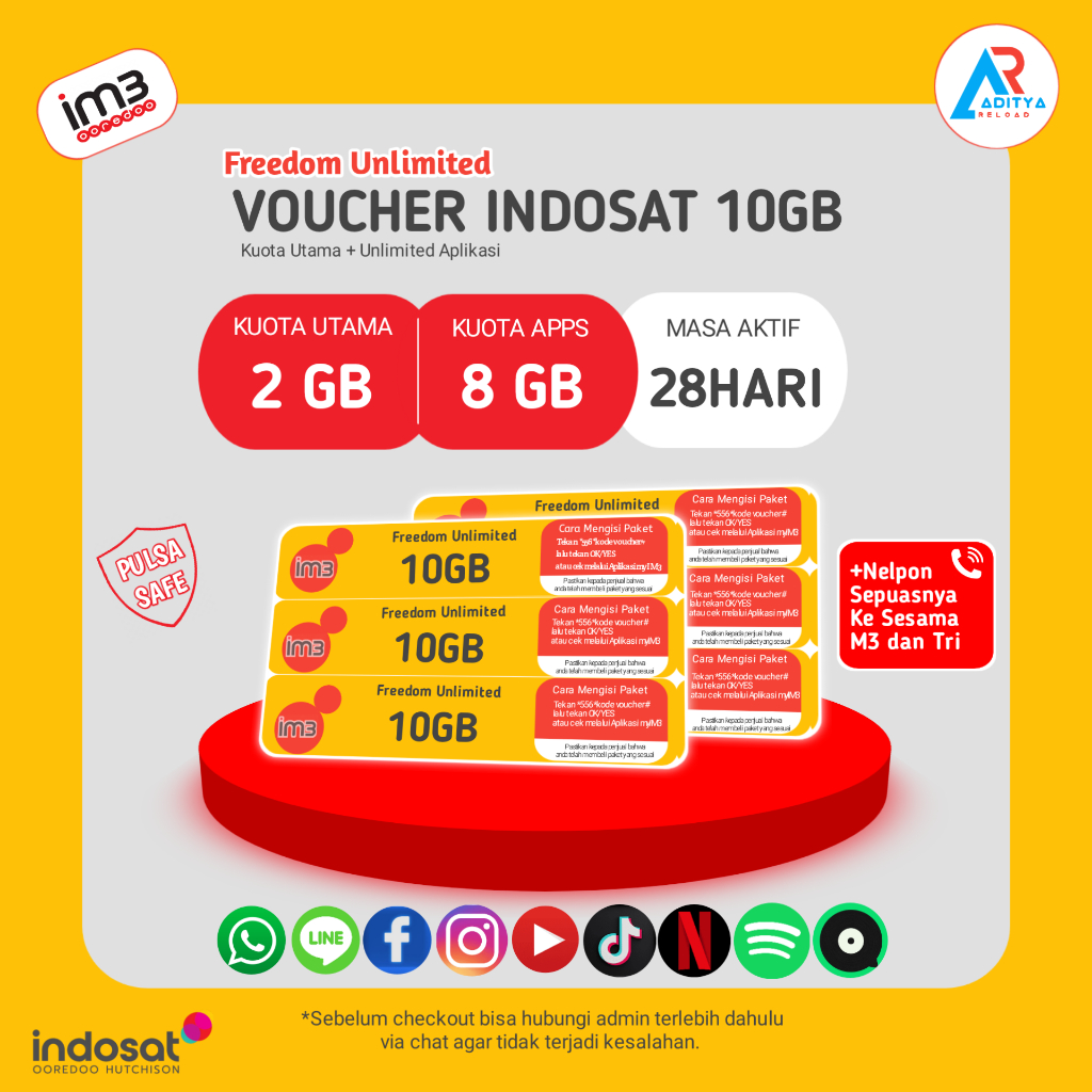 Voucher Indosat Freedom Unlimited 10GB 30Hari