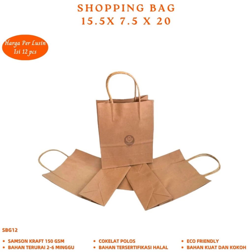 

Paper Bag Uk. 15.5X7.5X20 Cm Shopping Bag Kraft Satuan (SBG12)