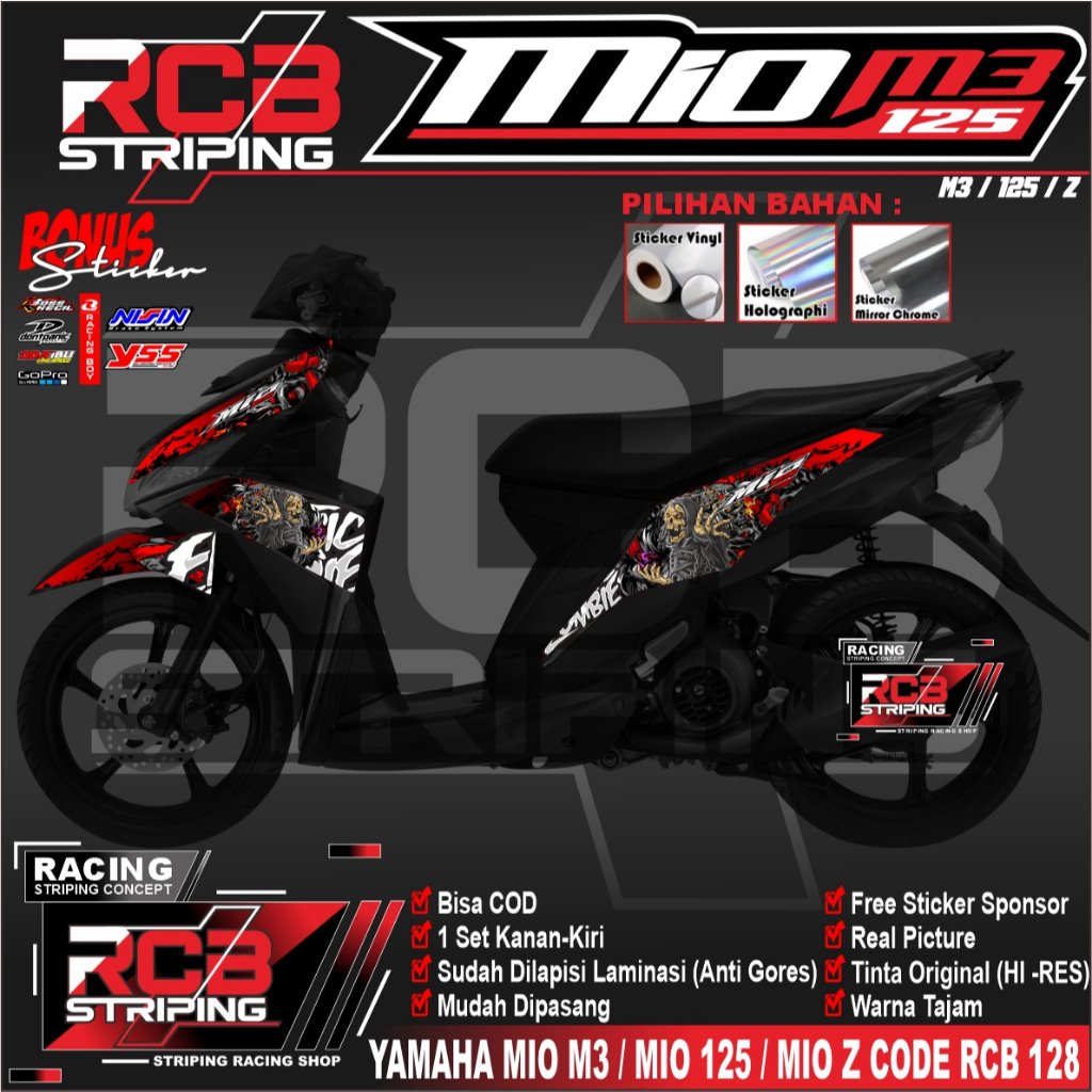 (COD) Sticker Decal Yamaha MIO M3 125  Stiker Yamaha Mio M3 125 motif ELECTRIC ZOMBIE RCB 0128