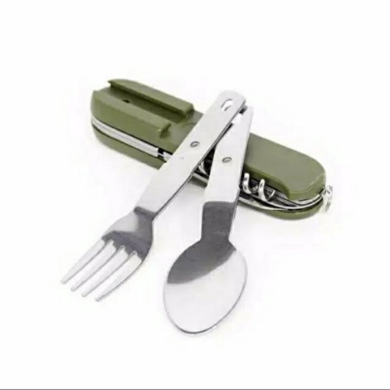 Sendok Garpu Pisau Lipat Portable Multifungsi 1 set Alat Makan Travel