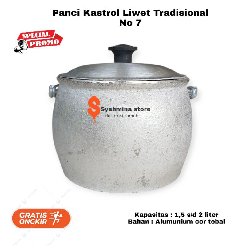 Panci Kastrol Liwet Traditional No 7 kapasitas 2 liter Bahan Alumunium cor tebal