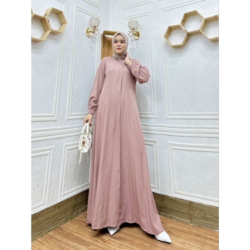GAMIS POLOS KANCING DEPAN SHAKILA PREMIUM DRESS WANITA MUSLIMAH BASIC PANJANG SYAR'I DEWASA FULL KAT