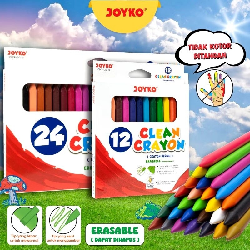 

Krayon Bersih Clean Crayon Erasable Joyko 12 dan 24 Warna CLCR-AB-12 CLCR-AC-24