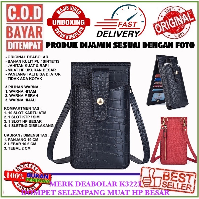 C.O.D Deabolar K3223 Dompet Selempang Wanita Muat HP Besar Bahan PU Corak Kulit Ular Tali Panjang