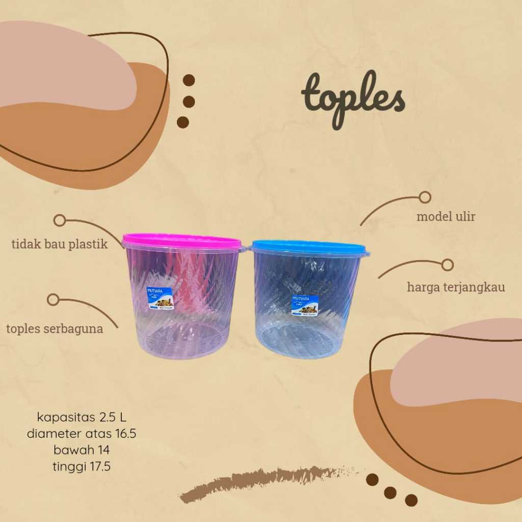 Grosir 12 Pcs Toples Plastik Mutiara Bulat 2,5 Liter Bening Sealware Serbaguna Model Ulir Bunga