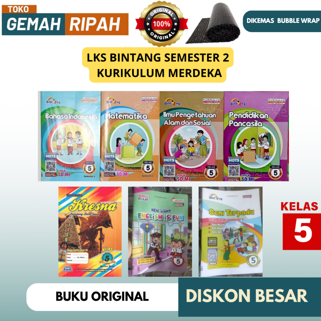 LKS BINTANG KELAS 5 SEMESTER 2 MATEMATIKA BAHASA INDONESIA SENI MUSIK RUPA TERPADU PENDIDIKAN PANCAS