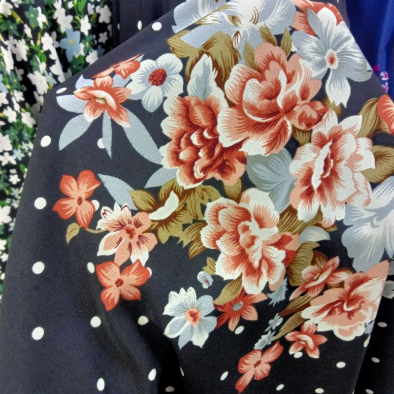 Kain Monalisa Motif Polkadot Import - Kain Soft Wolfis - Kain Meteran Kc | Harga Per Setengah Meter