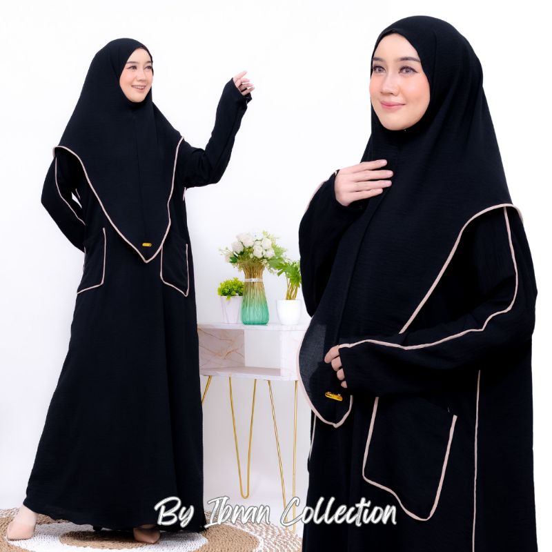 Yumna Dress Abaya Premium, ABAYA SET KHIMAR, Abaya Polo Linen