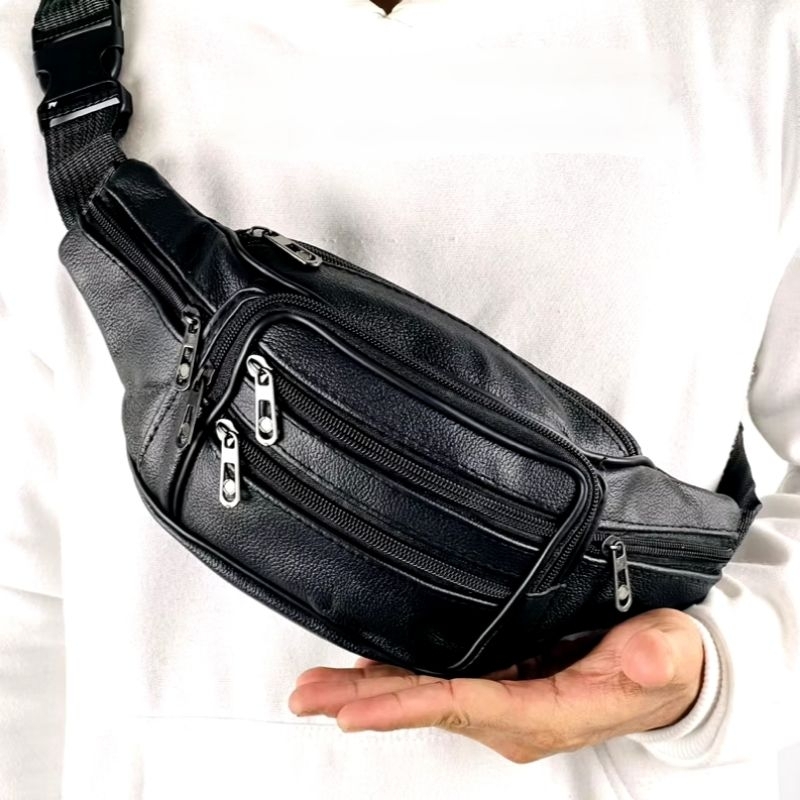 (COD) Tas Selempang Pria Bahan Kulit Sapi Asli Tas Pinggang Kulit Pria