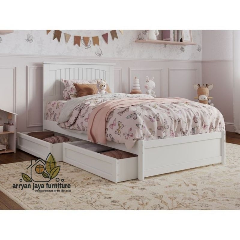 tempat tidur anak laci minimalis, ranjang anak kayu mahoni