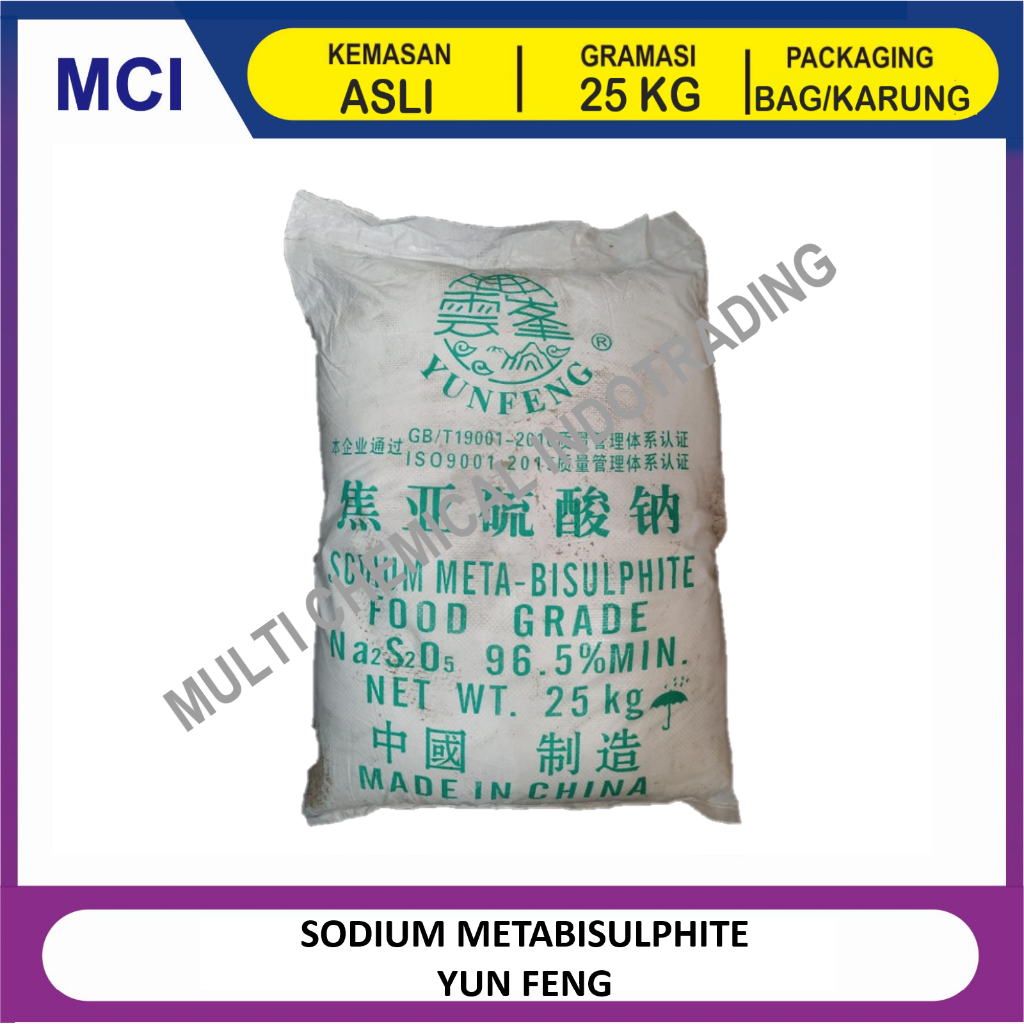 

SODIUM METABISULFIT YUN FENG / YUNFENG SODIUM METABISULPHITE / SMS / NATRIUM - 1 BAG 25 KG