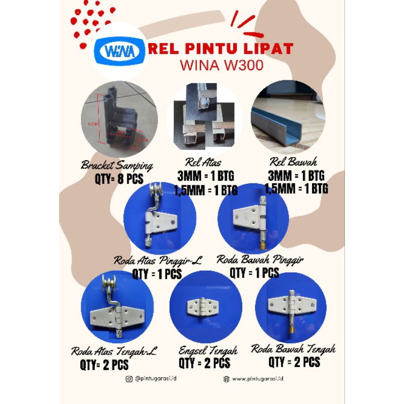 Rel Pintu Lipat 6 pintu bukaan 6:0 merk Wina W300
