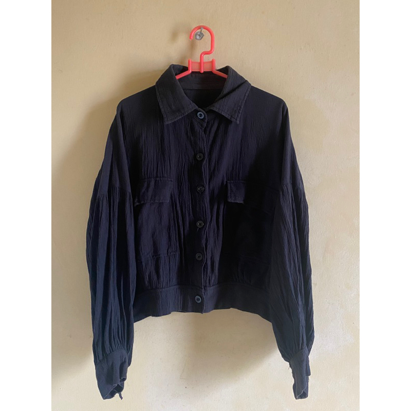 Blouse Crop Top Kemeja Outer Lengan Balon