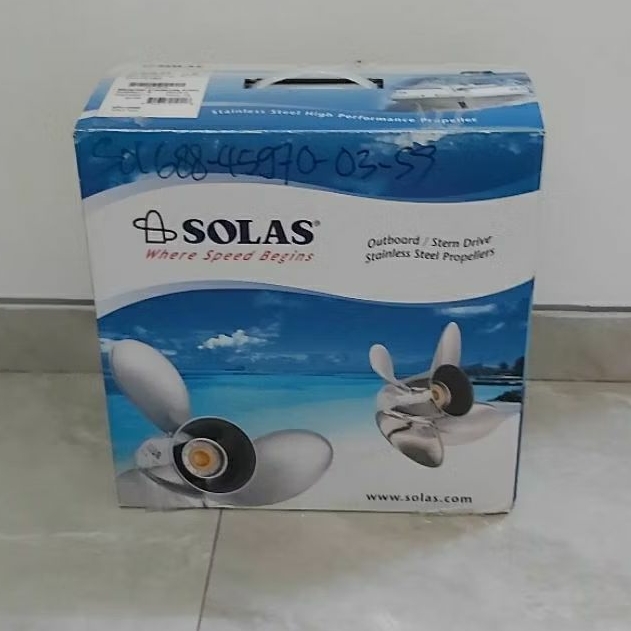 Propeller baling kipas Solas mesin tempel Yamaha 115pk, pitch 19. Stenlis