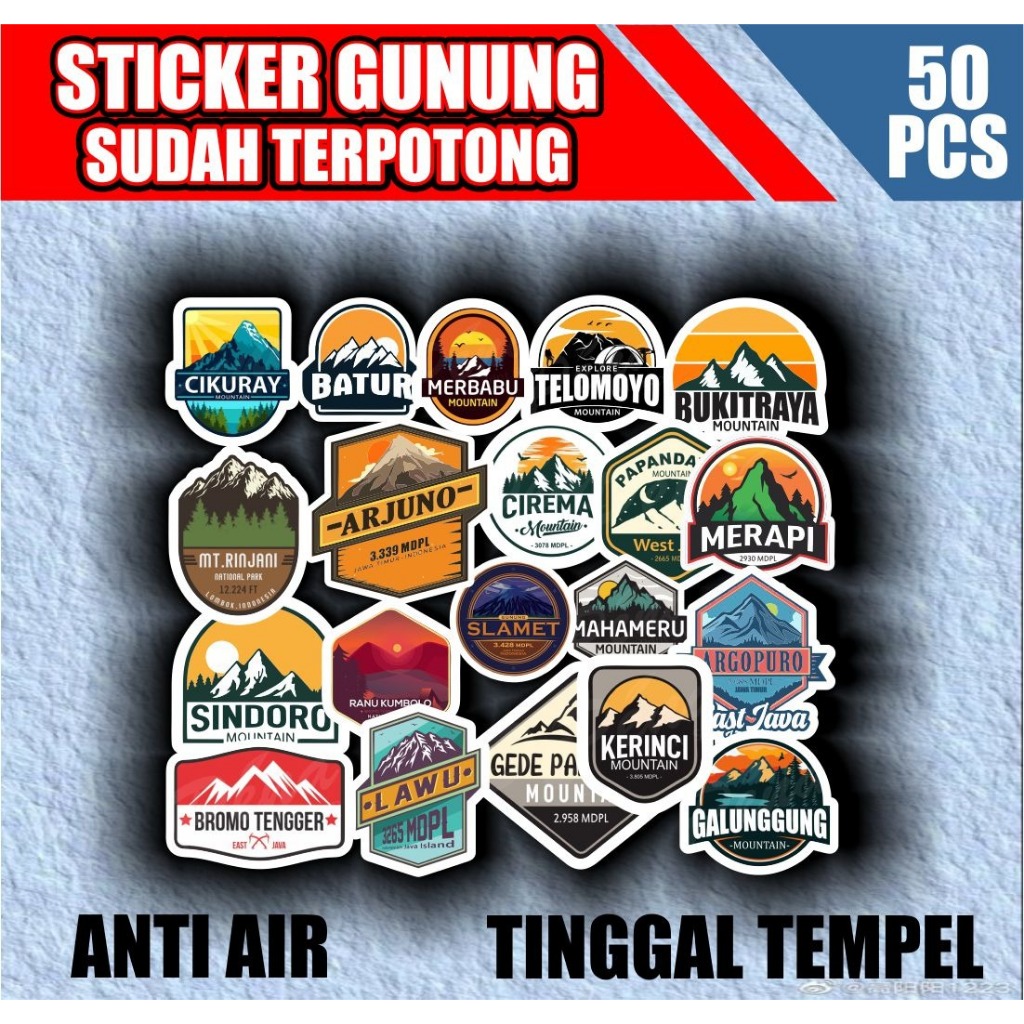 

Stiker Gunung Sudah Terpotong Anti Air Tinggal Tempel isi 45pcs