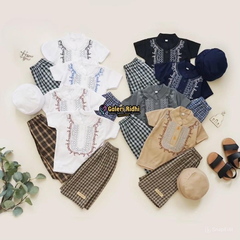 Set setelan Sarkoci Jubah Gamis Sorban Sarung koko Peci bayi / anak Laki laki Cowok akikah Aqiqah Ba