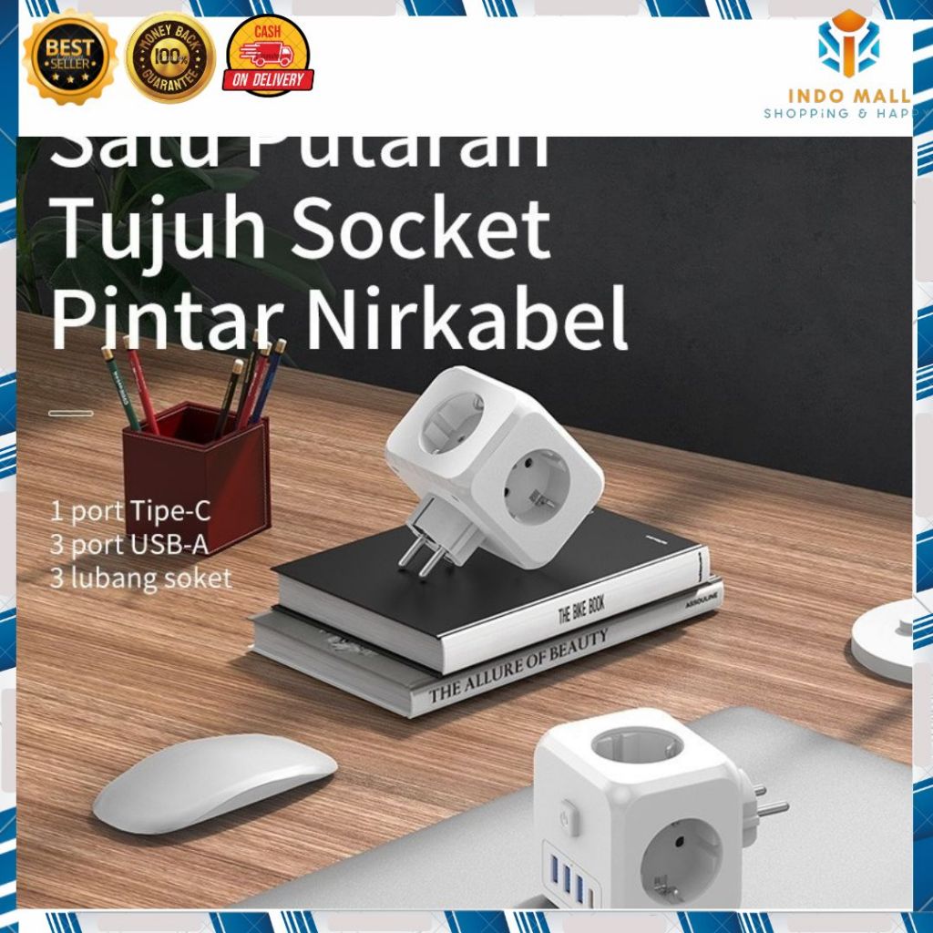 7 in 1 Stop Kontak Multifungsi Soket Nirkabel 3*Stopkontak+3*USB+Tipe C