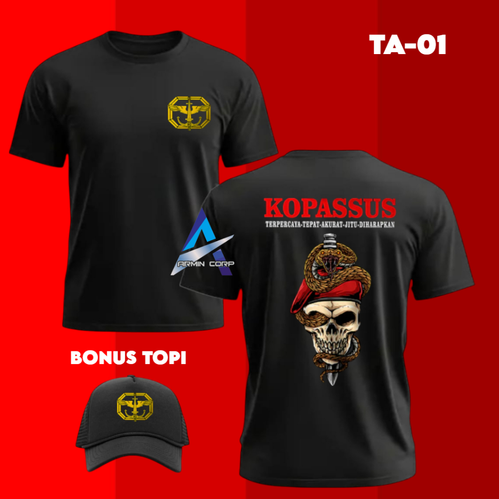 KAOS DISTRO SATUAN GABUNGAN TNI KOPASUS,DENJAKA,KOPASKA,BRIMOB,RAIDER,PASKAS.KOSTRAD,MARINIR BONUS T