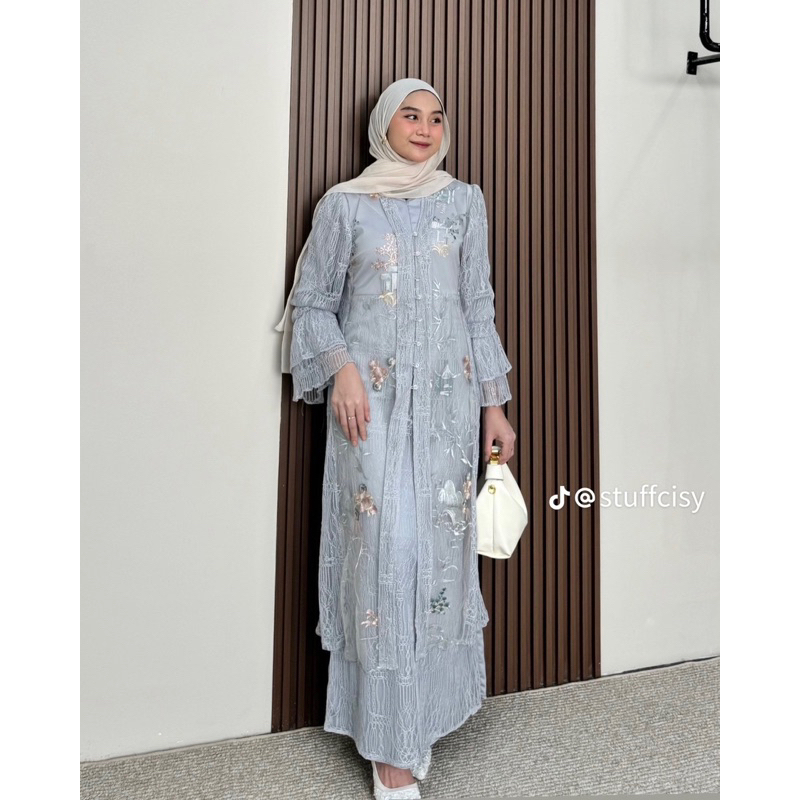 SHAFANA DRESS SIZE JUMBO LD 120 | DRESS OUTER LEBARAN BRUKAT TILE {preloved blm pernah dipakai}