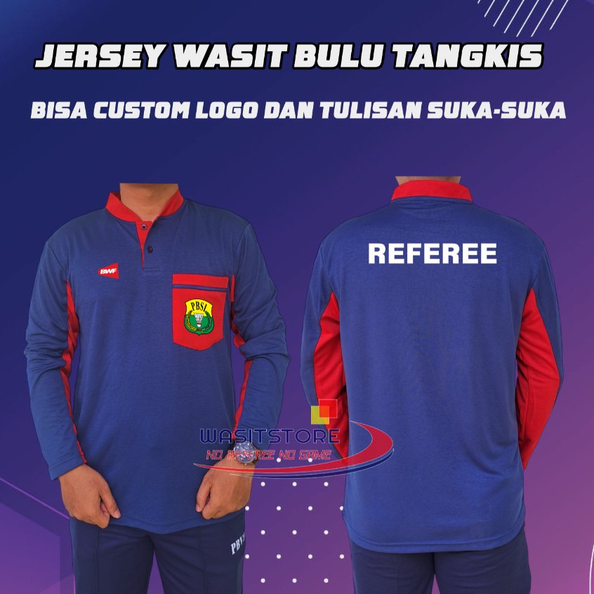 BAJU WASIT BULU TANGKIS / BADMINTON LENGAN PANJANG LIST MERAH (PBSI-BWF)