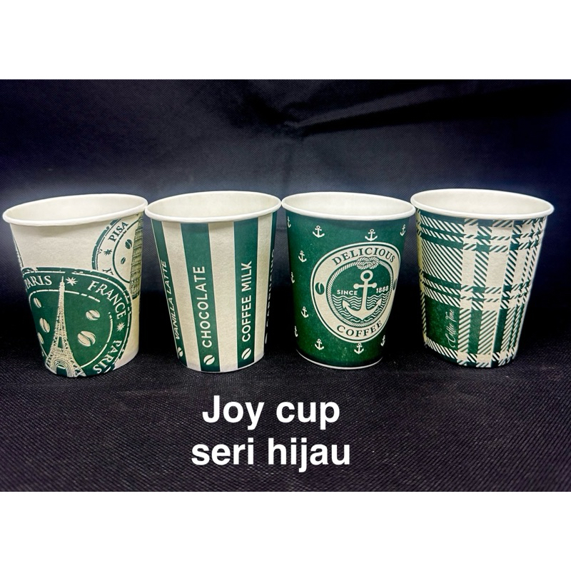 [50 Pcs]Paper Cup Merk Joy Hijau cup 8,5 Oz (240ml) Gelas Kertas Kopi Teh Tahan panas dan Berlaminas