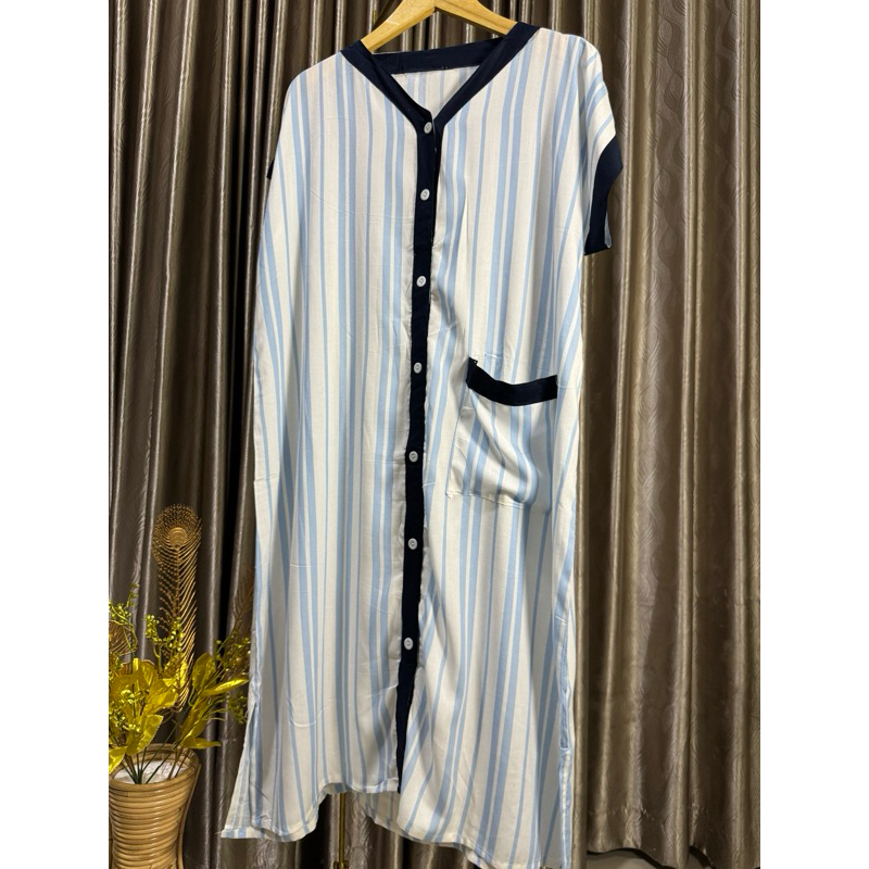 daster biru muda garis