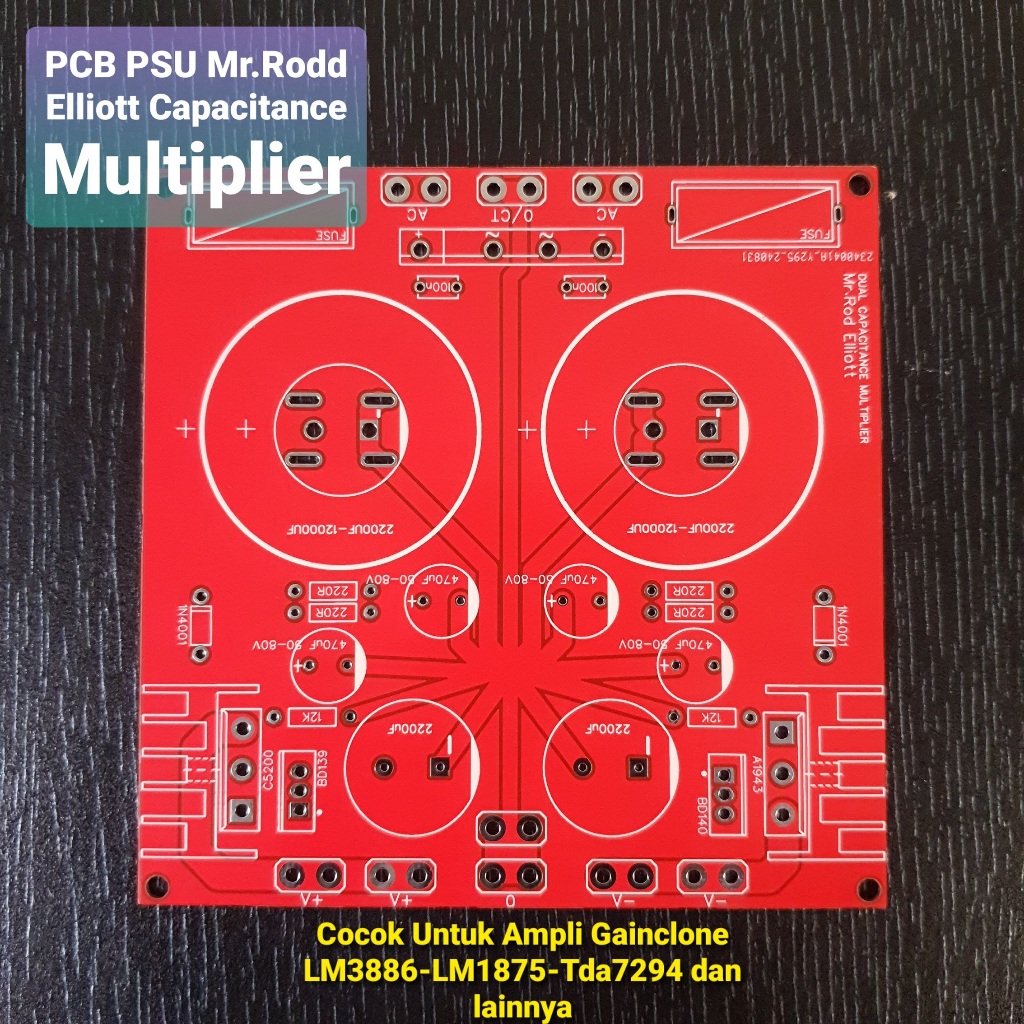 PCB PSU Capacitance multiplier Mr rodd elliott untuk lm3886/lm1875