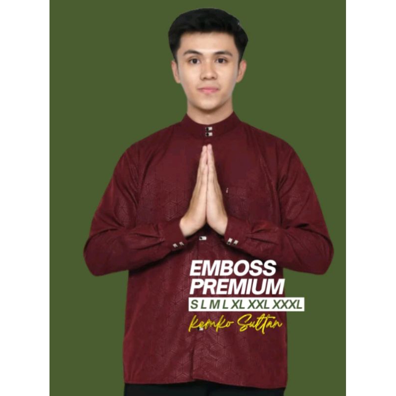 Kemko sultan, baju Koko lengan panjang kain Emboss