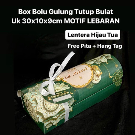 ( 5 pcs ) box lebaran packaging kue laspi legit bolu surabya tutup bulat motif lentera hijau tua dus