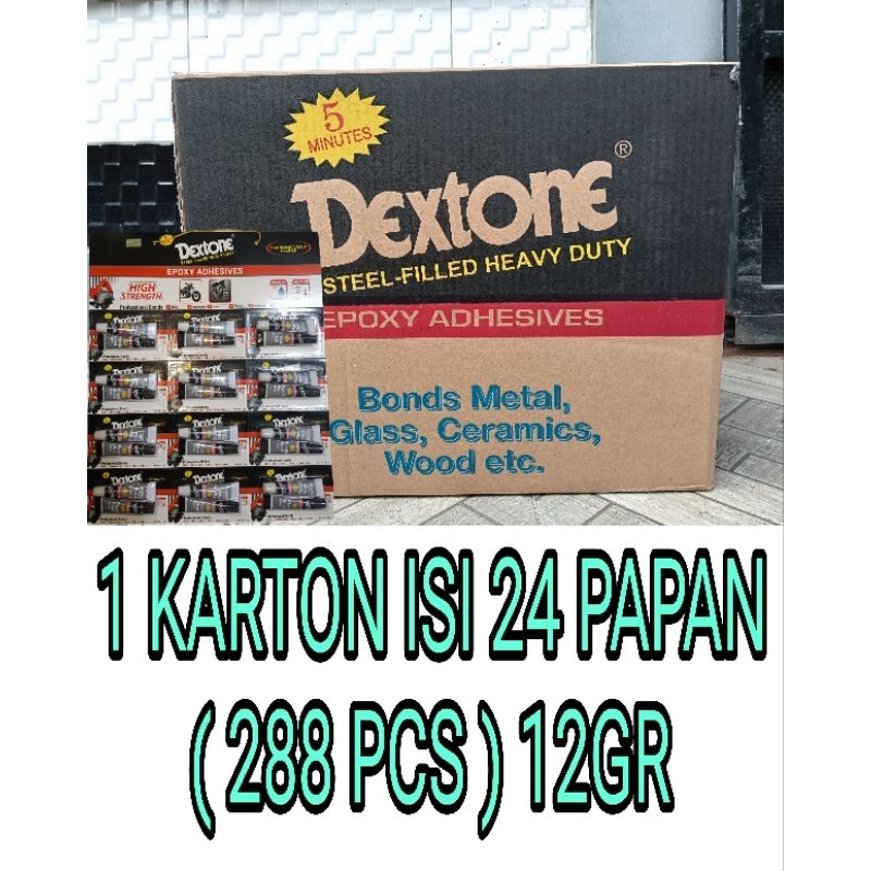 PAKET USAHA 1 DUS  lem dextone 5 MENIT 12gr 1 Dus isi 24 PAPAN/LUSIN 288 PCS  lem besi lem beton dex